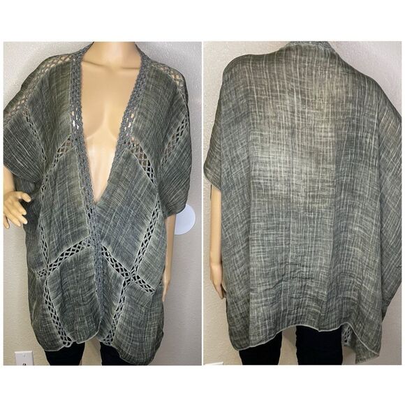 One Size Sleeveless Open Front Flowy Kimono Olive Green - Picture 1 of 10